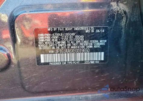 2014 Subaru Impreza из США, поврежденный, VIN JF1GJAA6XEG019650